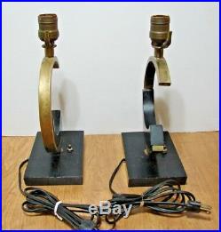 Pair of Vintage Mid Century Modern Brass & Wood Table Lamps Very Rare