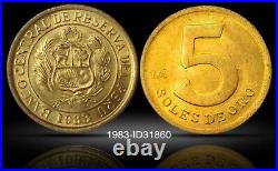 Peru 5 Soles de Oro 1983 Coin Currency VERY RARE 650 MINTAGE BUSINESS STRIKE