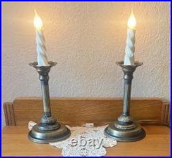 Pr 1940's Stunning Very Rare Antique Brass Finished, Celluloid Candle Stick Lamps