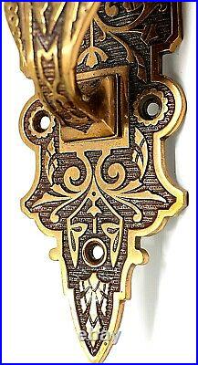 RARE ANTIQUE c1870 SOLID BRASS DOOR HANDLE WITH LATCH VERY ORNATE AND SCARCE