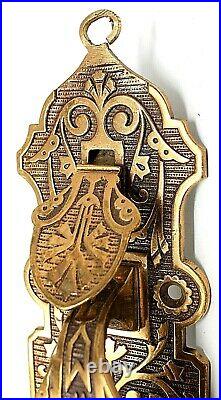 RARE ANTIQUE c1870 SOLID BRASS DOOR HANDLE WITH LATCH VERY ORNATE AND SCARCE