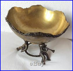 RARE! Antique Large Size Brass Fruit Bowl, Dish Very Nice With 3 Putti