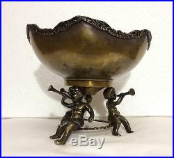 RARE! Antique Large Size Brass Fruit Bowl, Dish Very Nice With 3 Putti