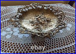 RARE! Antique Large Size Brass Fruit Bowl, Dish Very Nice With bas-relief