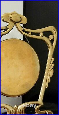 RARE Art Nouveau Tabletop Dinner Gong Brass withOak Base 1880-1920 UK EXC Cond