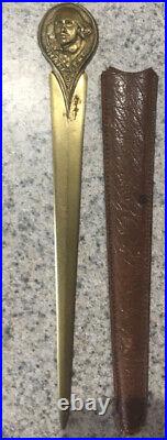 RARE VERY OLD ORIGINAL SHAKESPEARE Letter Bill Opener Metal Brass With Holder