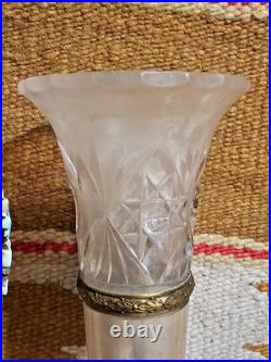 RARE Victorian MATCHED PR WALL VASE CUTGLASS SCONCE very old ANTIQUE BRASS 7.5H
