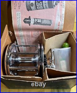 Rare 1960's Black Penn Senator 6/0 114H Fishing Reel withBox & Contents Very Nice