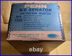 Rare 1960's Black Penn Senator 6/0 114H Fishing Reel withBox & Contents Very Nice