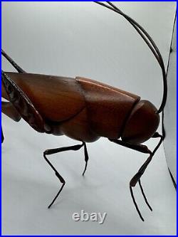 Rare 1970's Wood and Brass Sarreid Grasshopper Sculpture SIGNED BEAL VERY UNIQUE