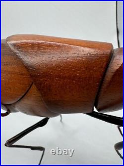 Rare 1970's Wood and Brass Sarreid Grasshopper Sculpture SIGNED BEAL VERY UNIQUE