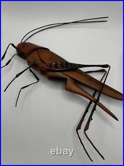 Rare 1970's Wood and Brass Sarreid Grasshopper Sculpture SIGNED BEAL VERY UNIQUE