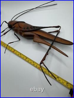 Rare 1970's Wood and Brass Sarreid Grasshopper Sculpture SIGNED BEAL VERY UNIQUE