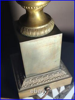 Rare 50s French Hollywood Regency Eglomise Gold Crackle Glass Brass Pillar Lamp