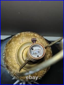Rare 50s French Hollywood Regency Eglomise Gold Crackle Glass Brass Pillar Lamp