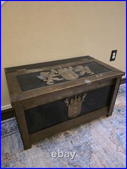 Rare Antique 19th C Continental Brass Bound Kindling Box W Armorial. Very Heavy
