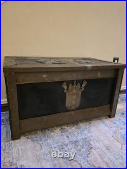 Rare Antique 19th C Continental Brass Bound Kindling Box W Armorial. Very Heavy