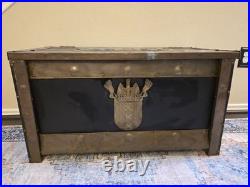 Rare Antique 19th C Continental Brass Bound Kindling Box W Armorial. Very Heavy