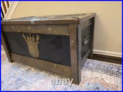 Rare Antique 19th C Continental Brass Bound Kindling Box W Armorial. Very Heavy