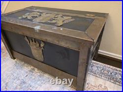 Rare Antique 19th C Continental Brass Bound Kindling Box W Armorial. Very Heavy