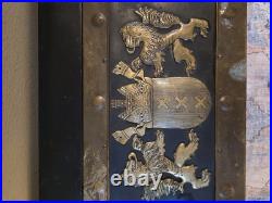 Rare Antique 19th C Continental Brass Bound Kindling Box W Armorial. Very Heavy