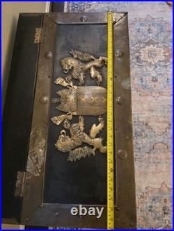 Rare Antique 19th C Continental Brass Bound Kindling Box W Armorial. Very Heavy