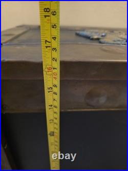 Rare Antique 19th C Continental Brass Bound Kindling Box W Armorial. Very Heavy