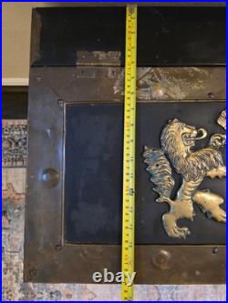 Rare Antique 19th C Continental Brass Bound Kindling Box W Armorial. Very Heavy