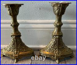 Rare Antique 19th Century Ornate Brass Church Candlestick Set Made In Belgium