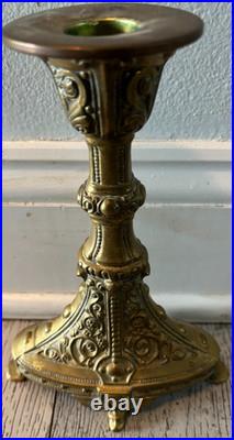 Rare Antique 19th Century Ornate Brass Church Candlestick Set Made In Belgium