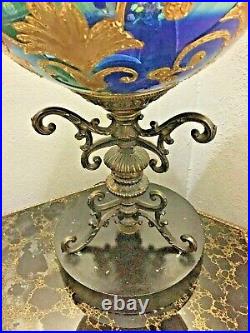 Rare Antique Colossal Brass & Glass Table / Desk Lamp Green Shade Very Heavy