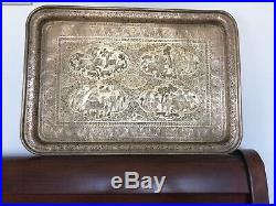 Rare Antique Persian Brass Tray Very Fine Detailed Engraved