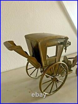 Rare Antique Vintage Solid Very Heavy Brass/ Bronze Horse Carriage Coach Cart
