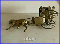 Rare Antique Vintage Solid Very Heavy Brass/ Bronze Horse Carriage Coach Cart