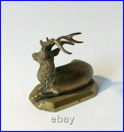 Rare Brass Deer resting very old mounted vintage buck pedestal Christmas