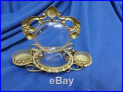 Rare Brass & Glass Victorian Pocket Watch & Ring Holder Very Old Glass Crystals