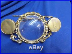 Rare Brass & Glass Victorian Pocket Watch & Ring Holder Very Old Glass Crystals