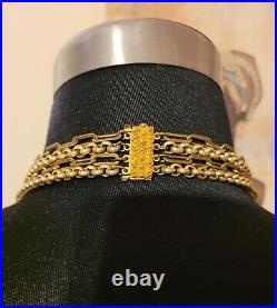Rare Brevettato Italy Brass Statement Necklace Amber Rhinestones Beads Ooak