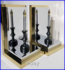 Rare Hollywood Regency Reflecting Candle Bookends Brass & Silver Very Heavy Rare Hollywood Regency Reflecting Candle Bookends Brass & Silver Very Heavy