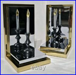 Rare Hollywood Regency Reflecting Candle Bookends Brass & Silver Very Heavy