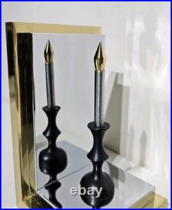 Rare Hollywood Regency Reflecting Candle Bookends Brass & Silver Very Heavy