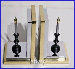 Rare Hollywood Regency Reflecting Candle Bookends Brass & Silver Very Heavy