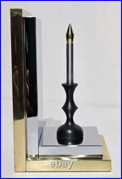 Rare Hollywood Regency Reflecting Candle Bookends Brass & Silver Very Heavy Rare Hollywood Regency Reflecting Candle Bookends Brass & Silver Very Heavy