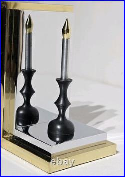 Rare Hollywood Regency Reflecting Candle Bookends Brass & Silver Very Heavy