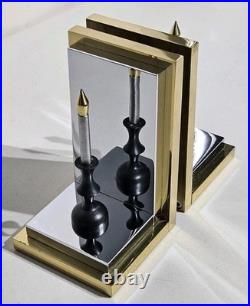 Rare Hollywood Regency Reflecting Candle Bookends Brass & Silver Very Heavy