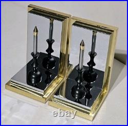 Rare Hollywood Regency Reflecting Candle Bookends Brass & Silver Very Heavy