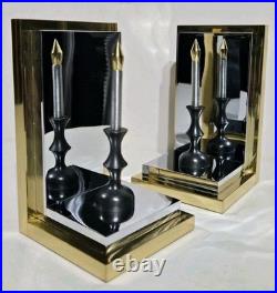 Rare Hollywood Regency Reflecting Candle Bookends Brass & Silver Very Heavy