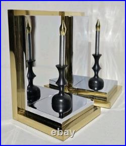 Rare Hollywood Regency Reflecting Candle Bookends Brass & Silver Very Heavy Rare Hollywood Regency Reflecting Candle Bookends Brass & Silver Very Heavy