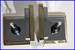 Rare Hollywood Regency Reflecting Candle Bookends Brass & Silver Very Heavy