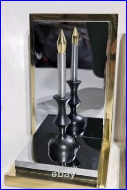 Rare Hollywood Regency Reflecting Candle Bookends Brass & Silver Very Heavy